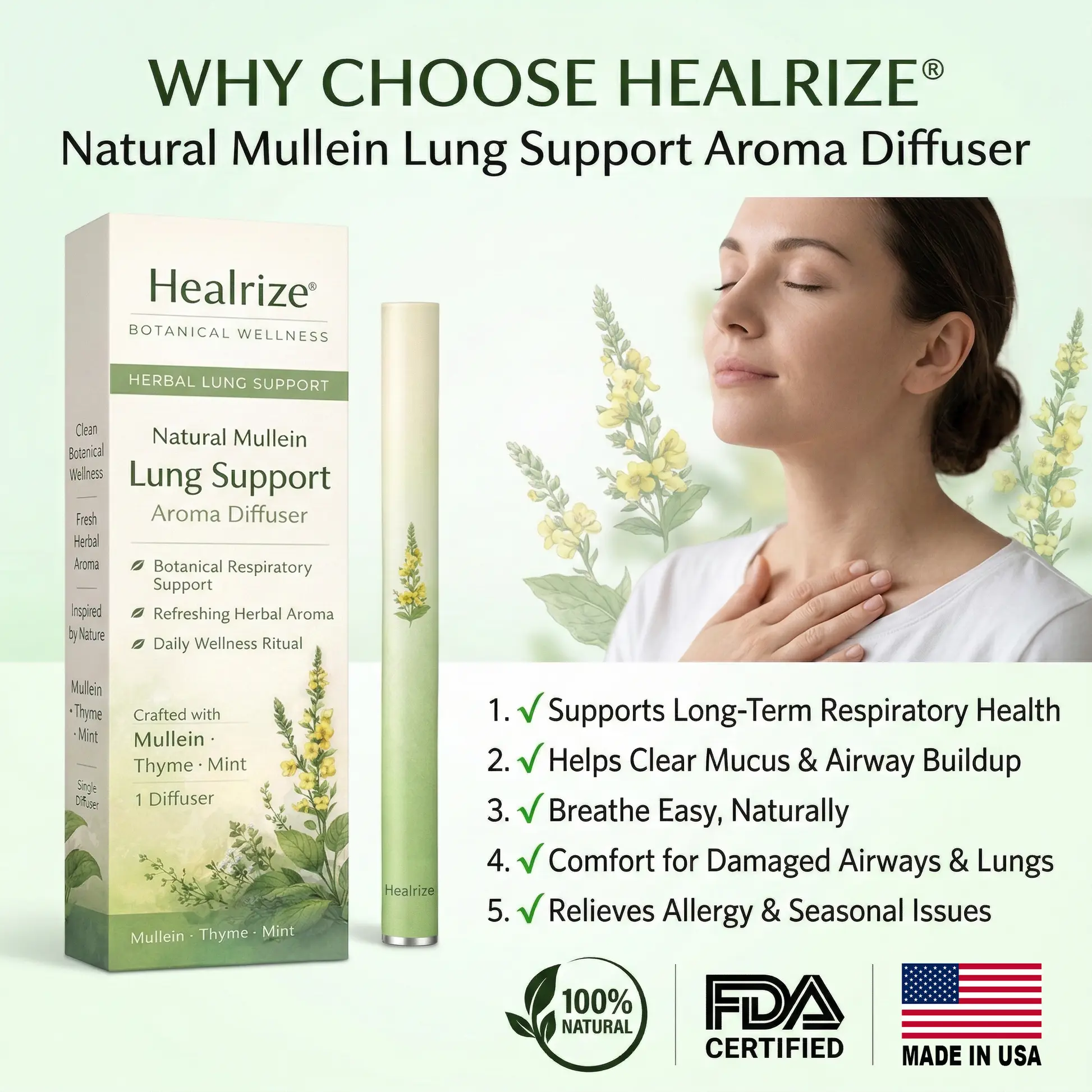 Healrize® Natural Mullein Lung Support Aroma Diffuser